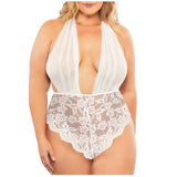 Hot Erotic Lingerie Plus Size Babydoll Sexy Underwear Women Sheer Lace Deep V Sexy Bodysuit Halter Backless Porno Lenceria Mujer