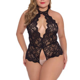 Hot Erotic Lingerie Plus Size Babydoll Sexy Underwear Women Sheer Lace Deep V Sexy Bodysuit Halter Backless Porno Lenceria Mujer