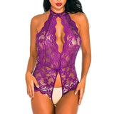 Hot Erotic Lingerie Plus Size Babydoll Sexy Underwear Women Sheer Lace Deep V Sexy Bodysuit Halter Backless Porno Lenceria Mujer