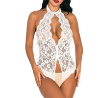 Hot Erotic Lingerie Plus Size Babydoll Sexy Underwear Women Sheer Lace Deep V Sexy Bodysuit Halter Backless Porno Lenceria Mujer